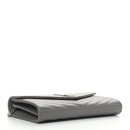 Saint Laurent Grain De Poudre Matelasse Chevron Monogram Chain Wallet Earth 4 of 9
