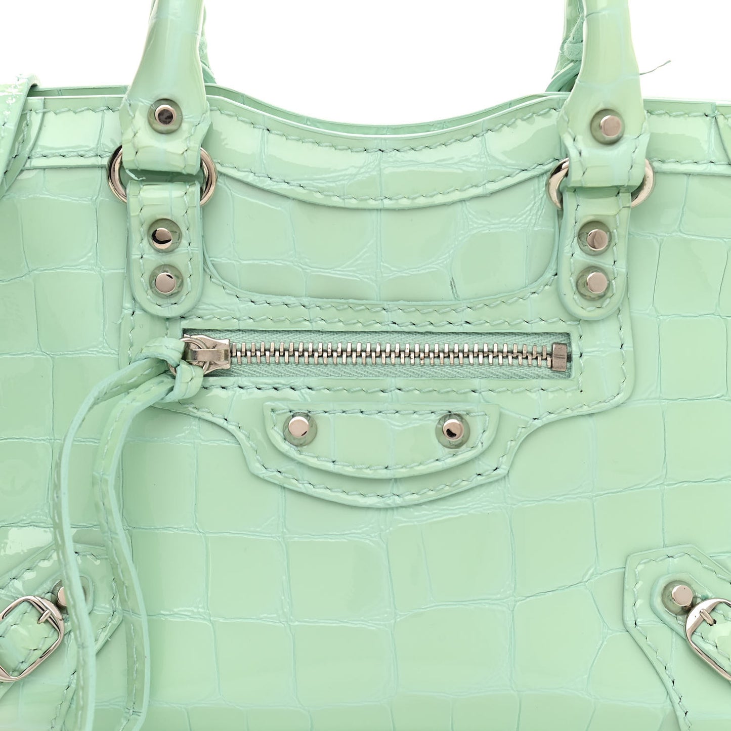 Patent Crocodile Embossed Classic Silver Hardware Nano City Light Green