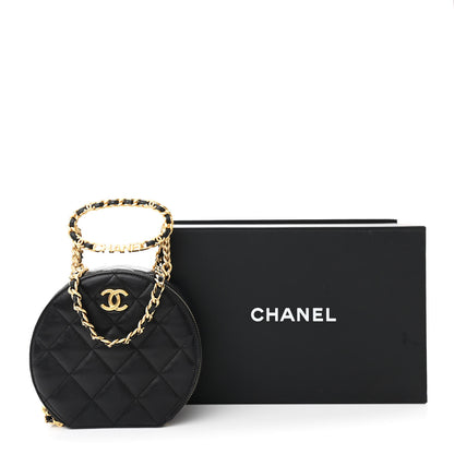 Chanel Lambskin Metal Quilted Small Top Handle Round Shoulder Bag Black 11 of 11