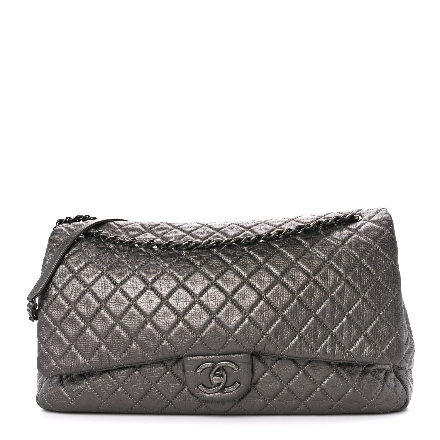Chanel Metallic Calfskin Quilted Small XXL Travel Flap Bag Dark Silver 1 of 12