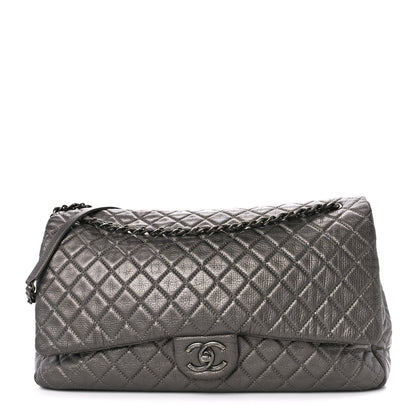 Chanel Metallic Calfskin Quilted Small XXL Travel Flap Bag Dark Silver 1 of 12