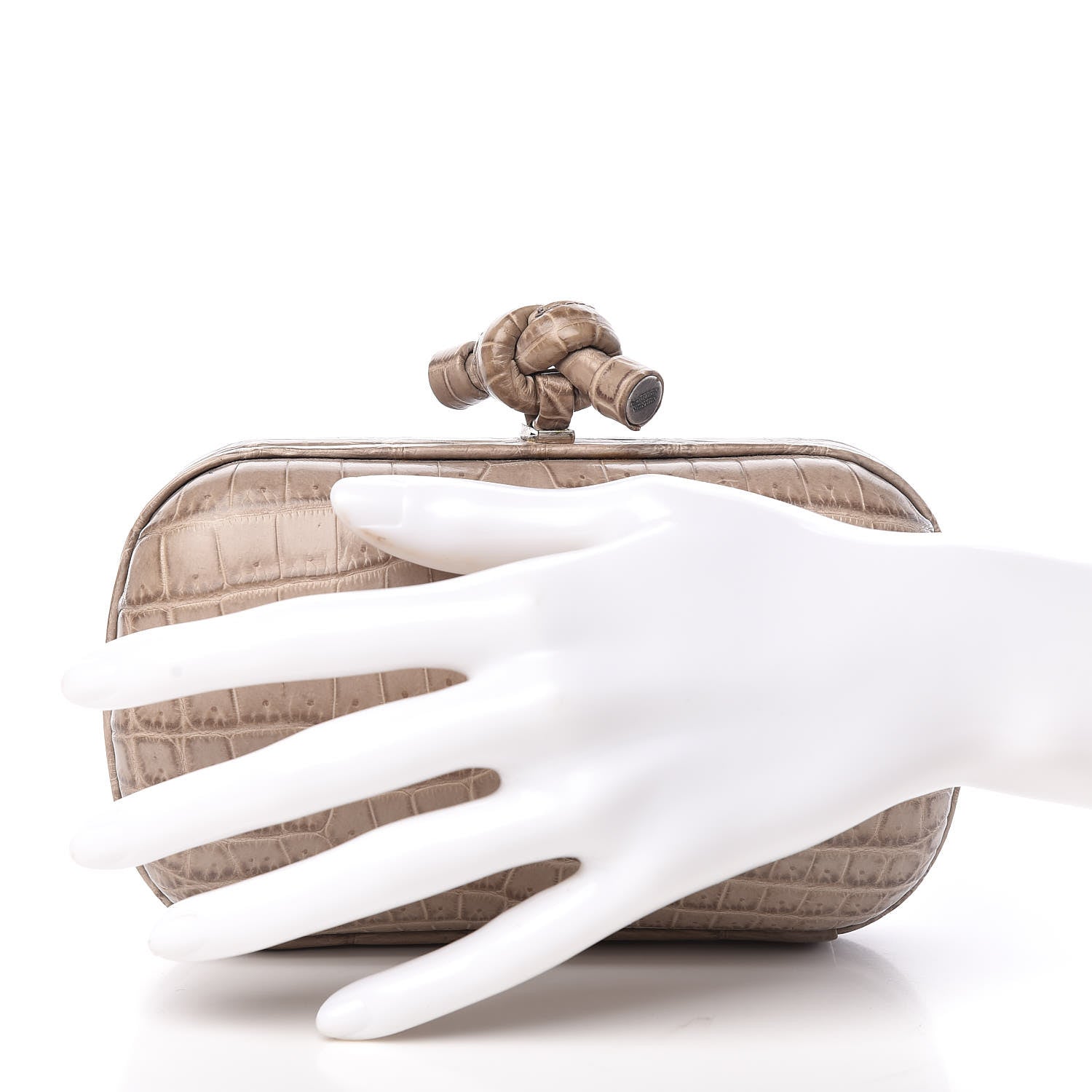 Bottega Veneta Crocodile Knot Clutch Stone 2 of 7