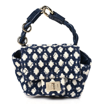 Chanel Tweed Quilted 2.55 Ankle Wrist Bag Navy Blue White 1 of 9