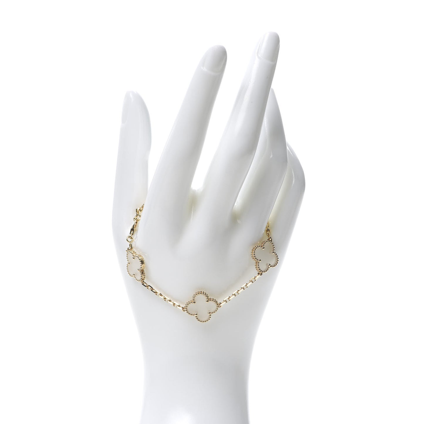 18K Yellow Gold Rock Crystal 5 Motifs Vintage Alhambra Bracelet
