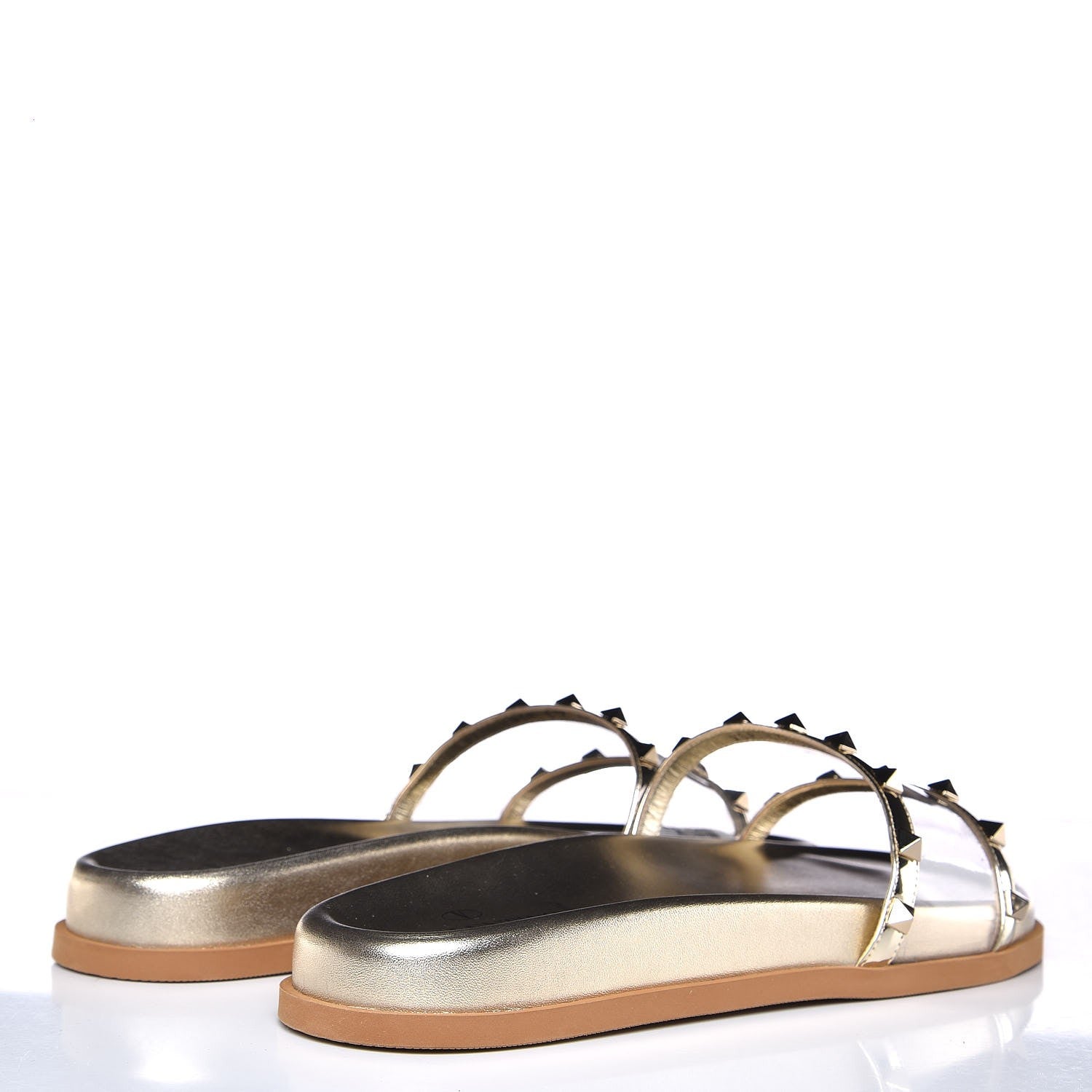 Valentino Garavani PVC Metallic Nappa Rockstud Moonwalk Flat Slide Sandals 40.5 Platino Transparent 4 of 8