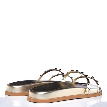 Valentino Garavani PVC Metallic Nappa Rockstud Moonwalk Flat Slide Sandals 40.5 Platino Transparent 4 of 8