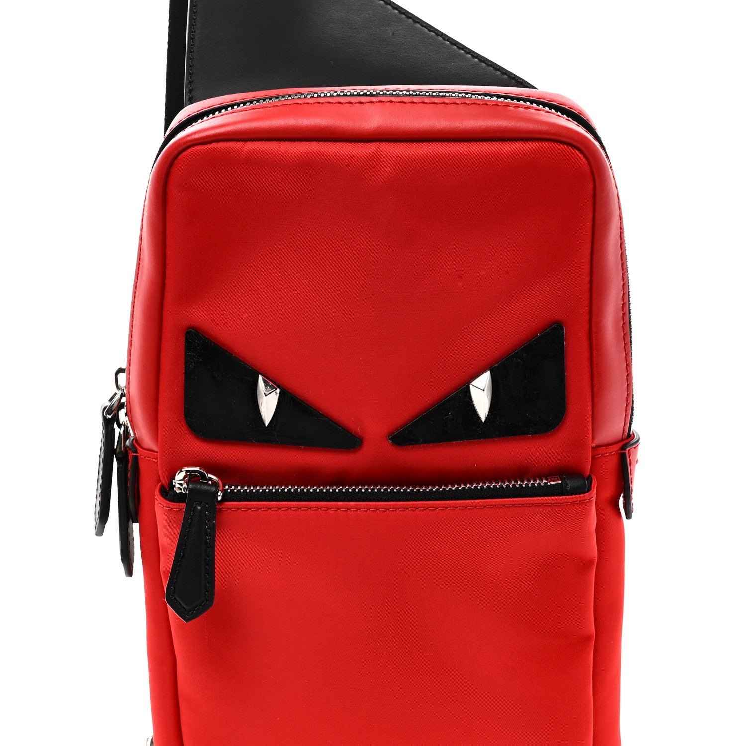 Fendi Nylon Vitello Liberty Monster Eyes Sling Bag Red Black 8 of 11