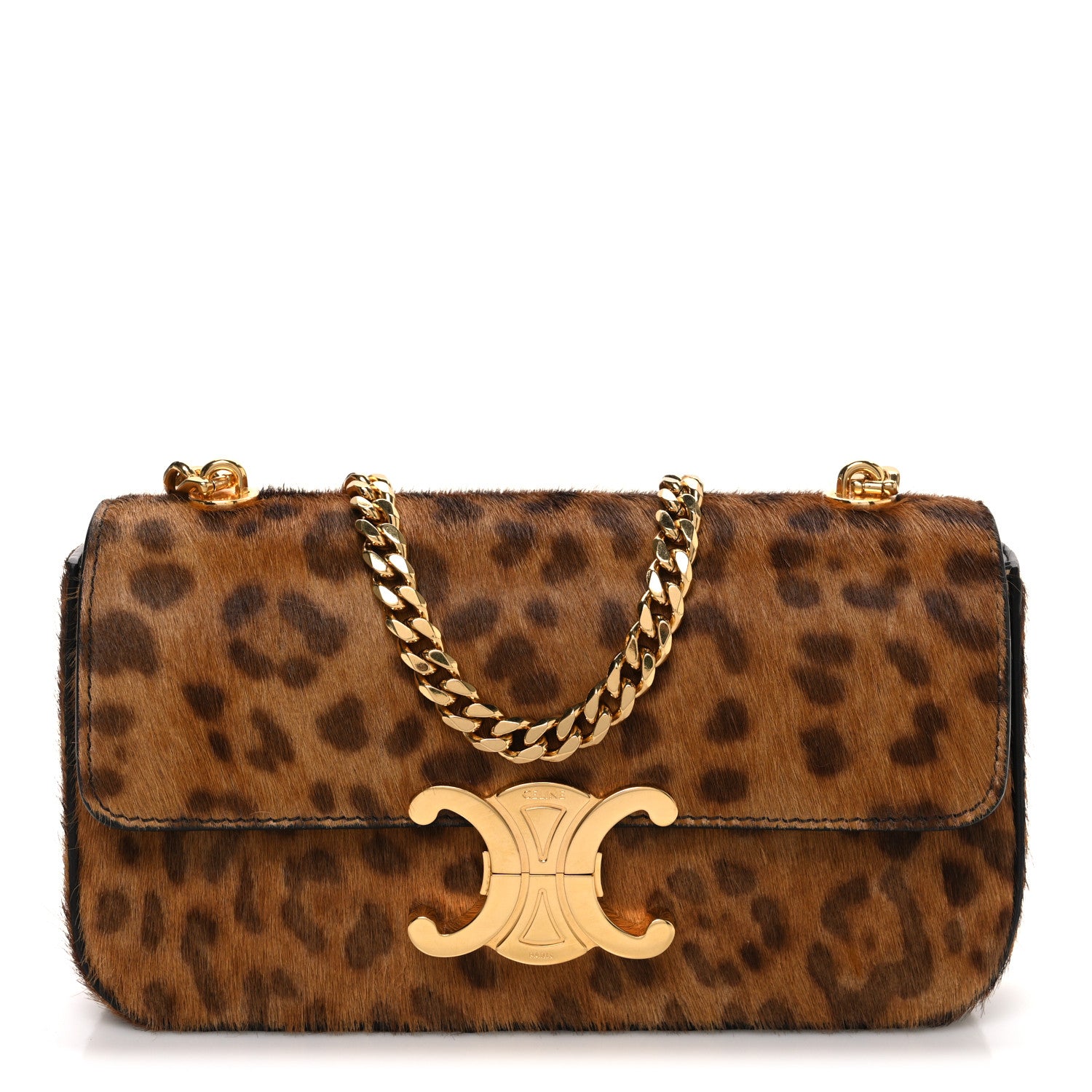 Celine Pony Hair Leopard Print Triomphe Chain Shoulder Bag Multicolor 1 of 10