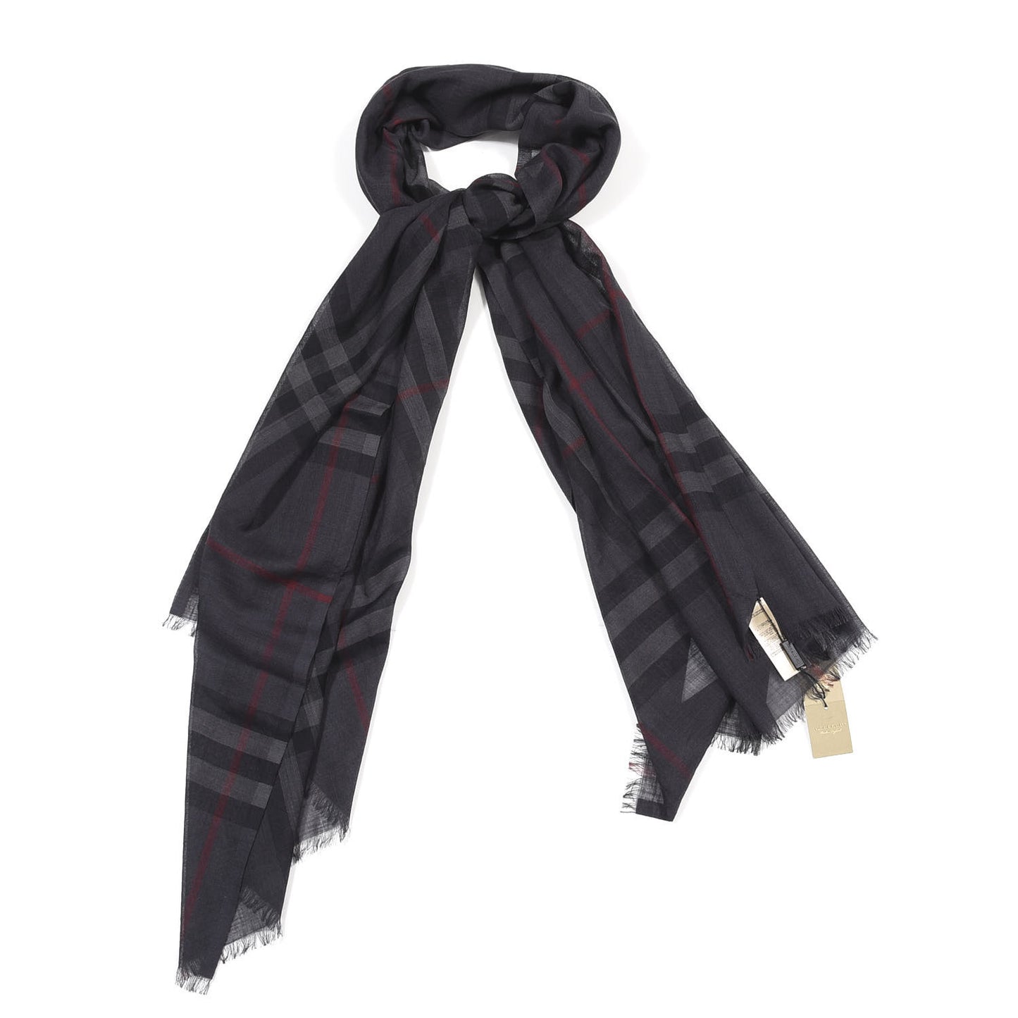 Wool Silk Gauze Giant Check Scarf Dark Grey