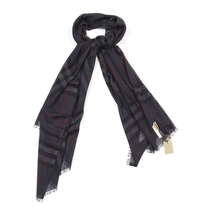Burberry Wool Silk Gauze Giant Check Scarf Dark Grey 1 of 4