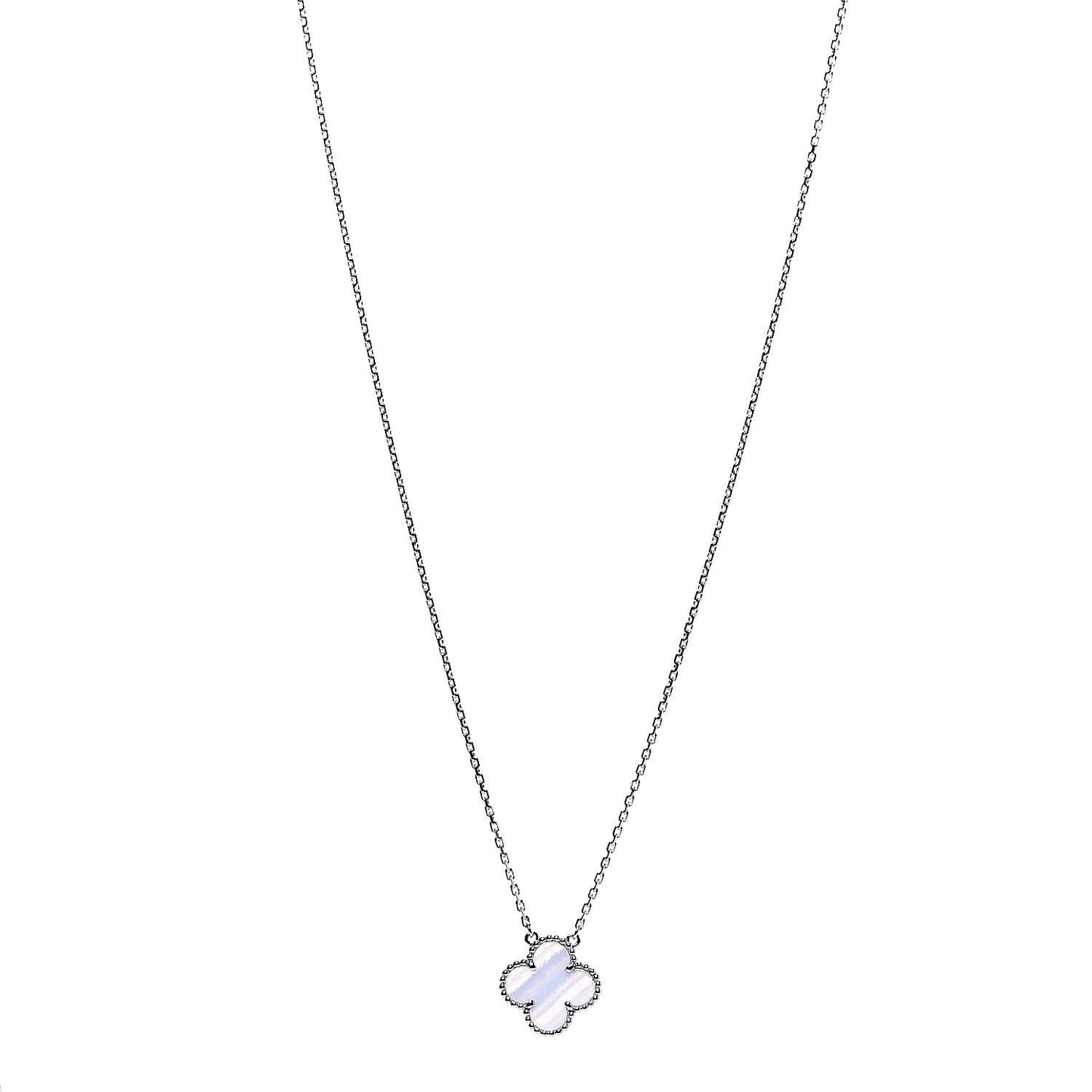 18K White Gold Chalcedony Vintage Alhambra Pendant Necklace