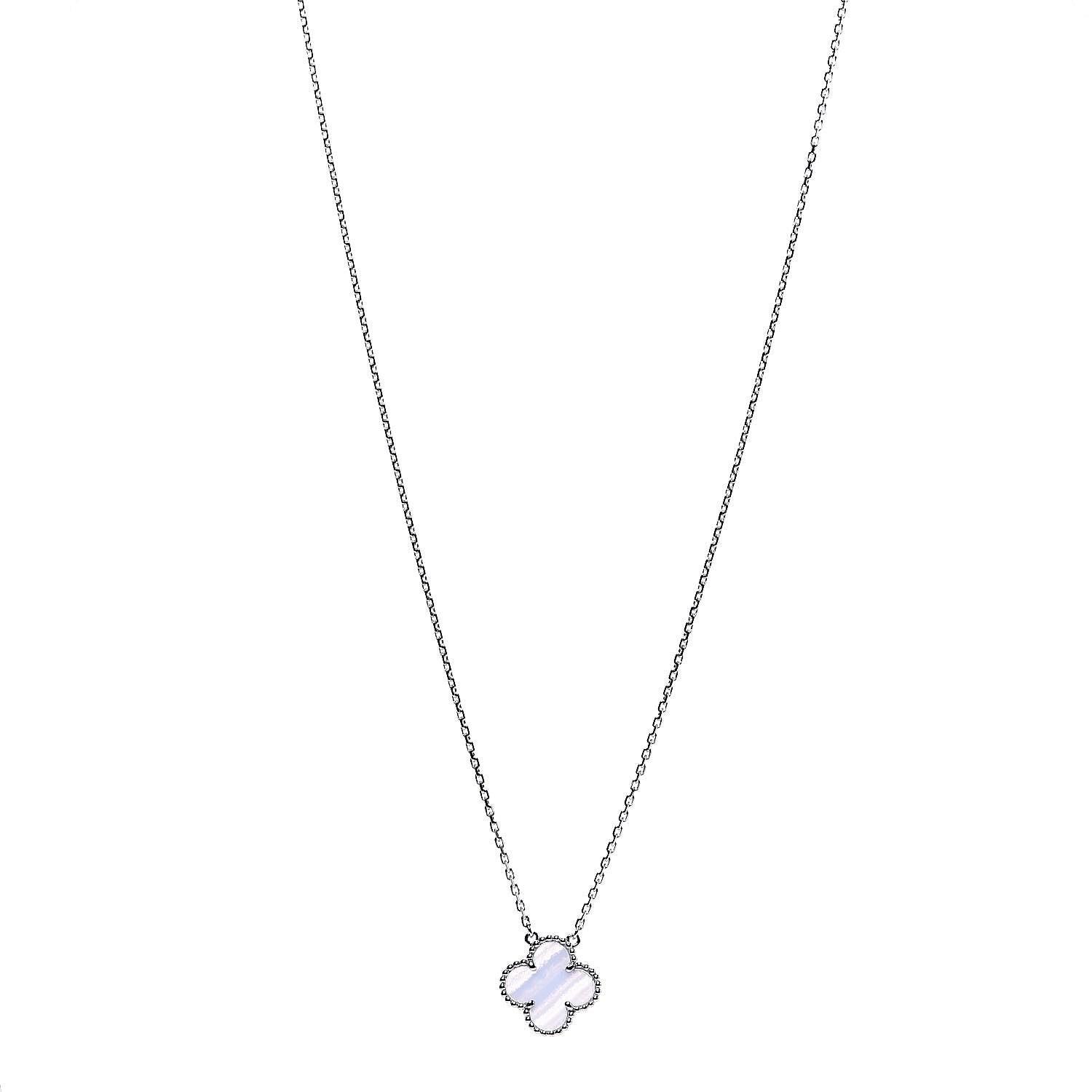 Van Cleef & Arpels 18K White Gold Chalcedony Vintage Alhambra Pendant Necklace 1 of 6