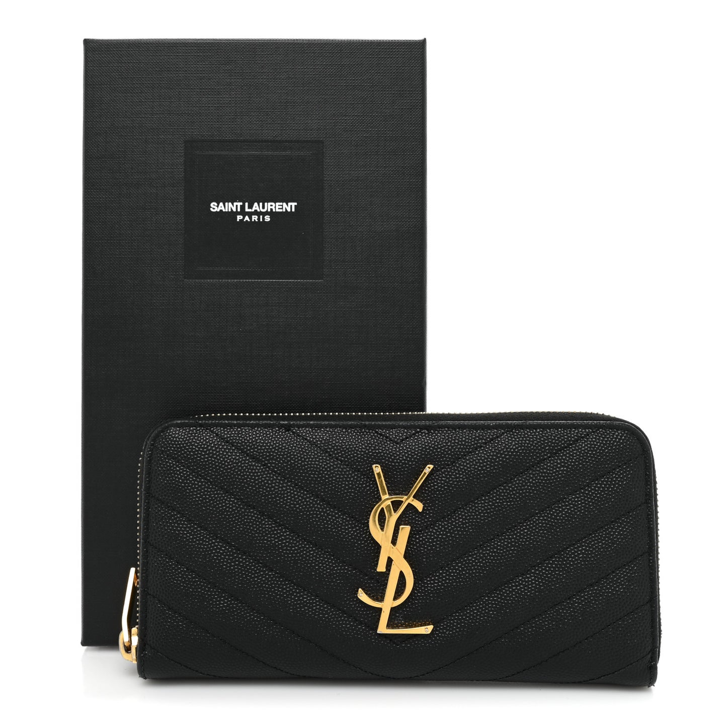Grain De Poudre Matelasse Chevron Monogram Zip Around Wallet Black