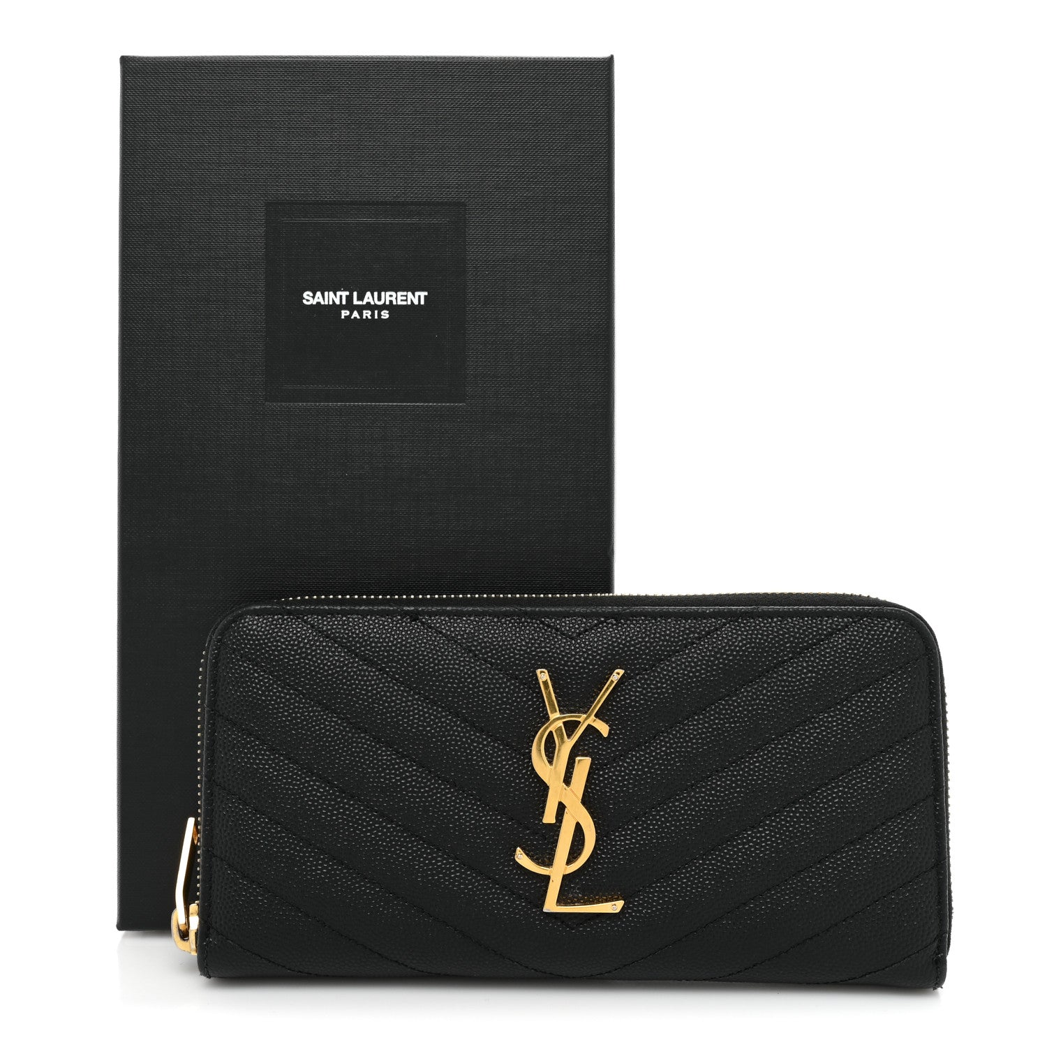 Saint Laurent Grain De Poudre Matelasse Chevron Monogram Zip Around Wallet Black 14 of 14