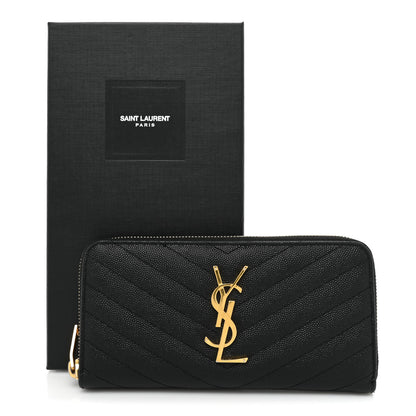 Saint Laurent Grain De Poudre Matelasse Chevron Monogram Zip Around Wallet Black 14 of 14