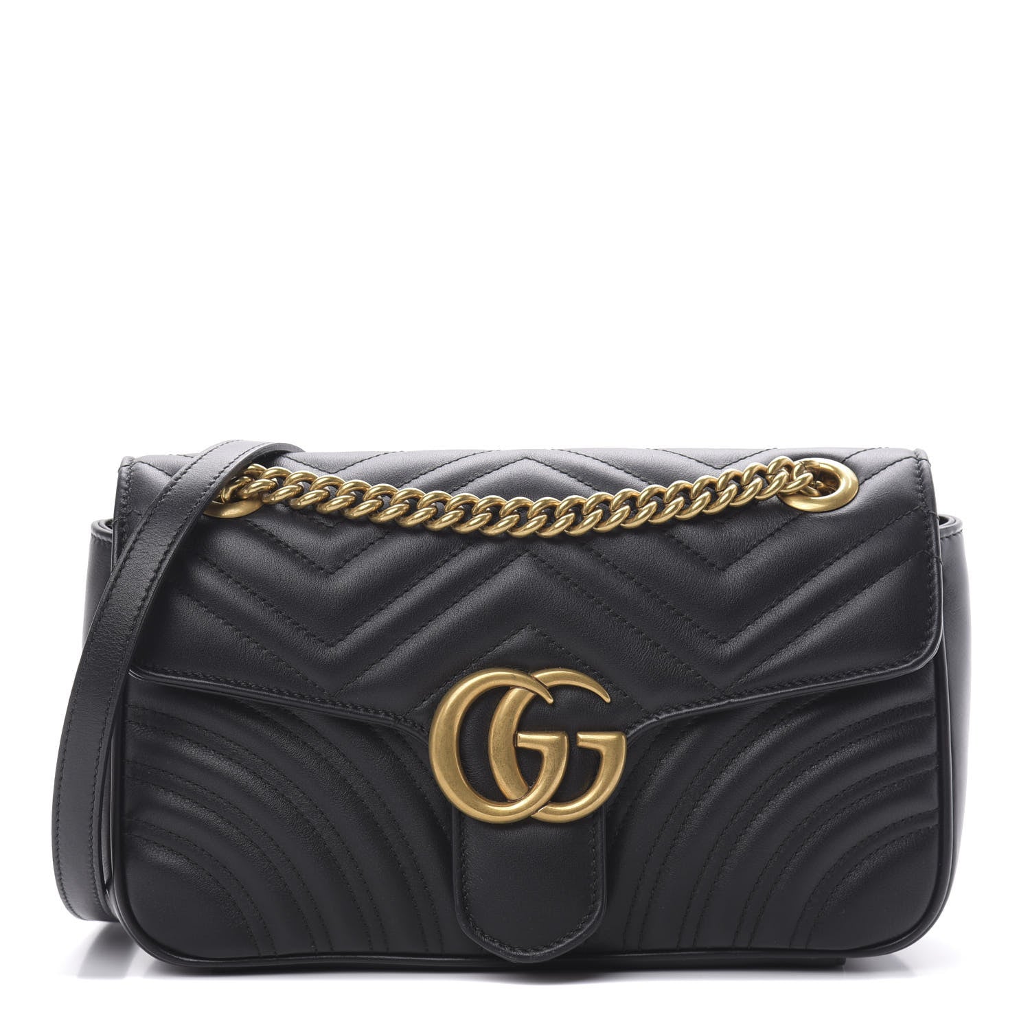 Gucci Calfskin Matelasse Small GG Marmont Shoulder Bag Black 1 of 10