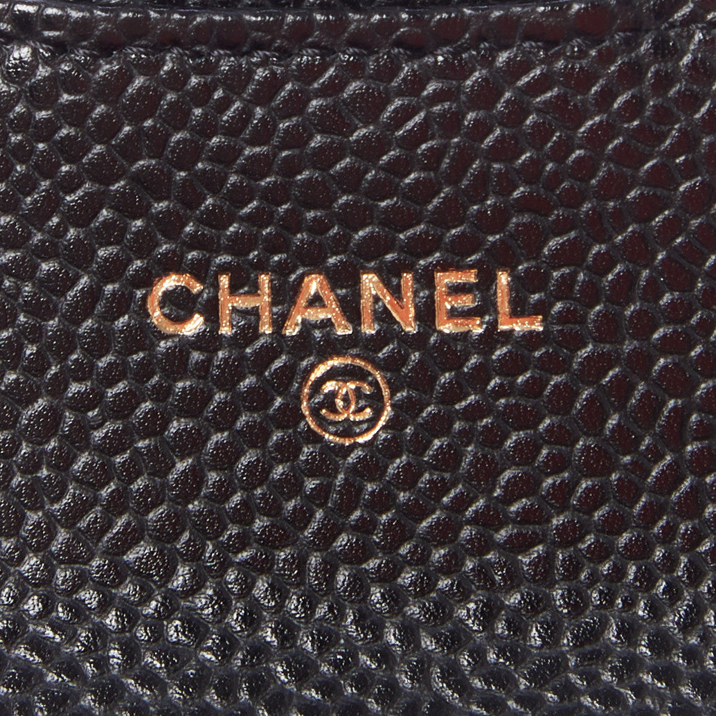 Caviar Quilted Flap Card Holder Black