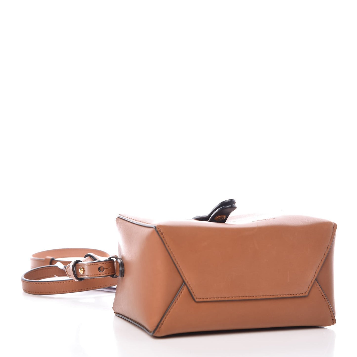 Sleek Calfskin Box On Strap Bag Camel Navy