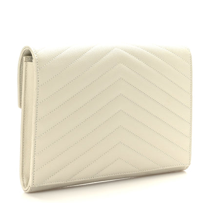 Saint Laurent Grain De Poudre Matelasse Chevron Monogram Envelope Clutch Blanc Vintage 3 of 9