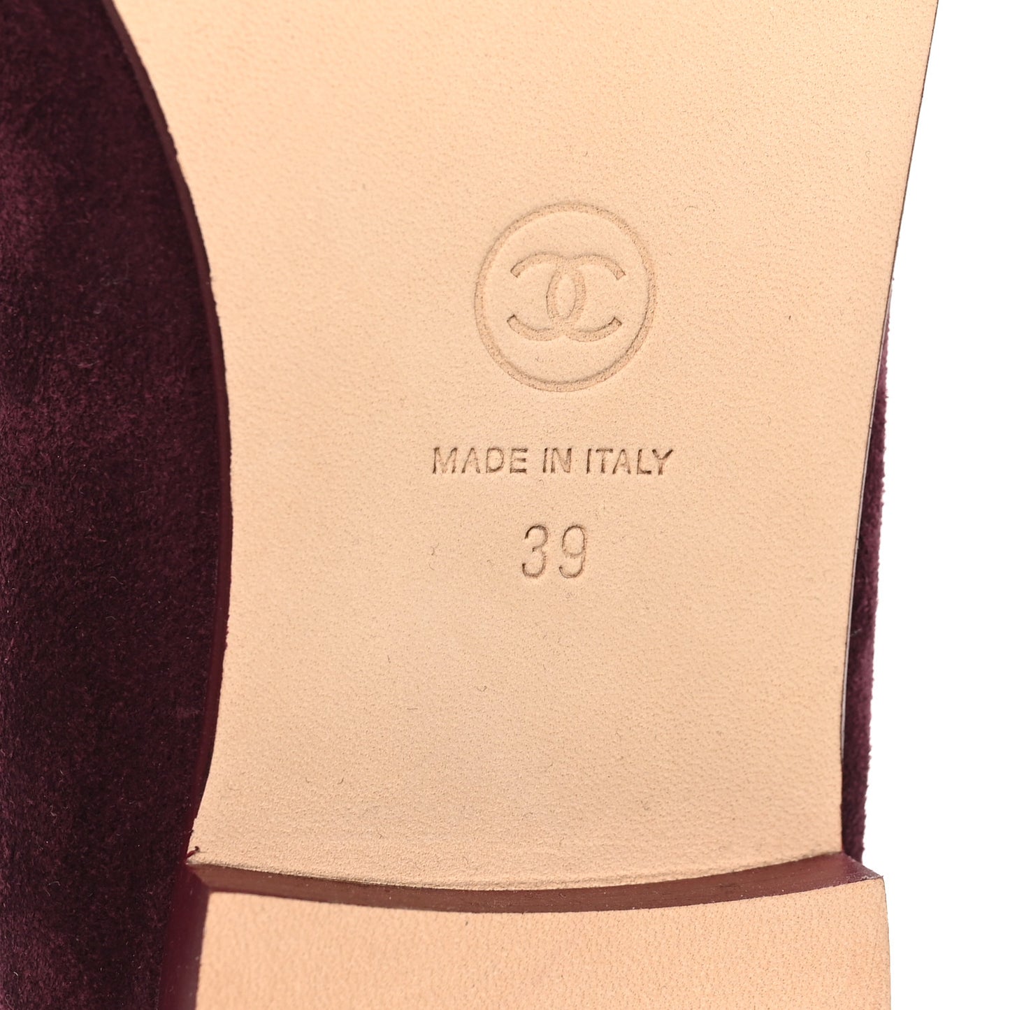 Suede Patent Calfskin Cap Toe CC Ballerina Flats 39 Burgundy