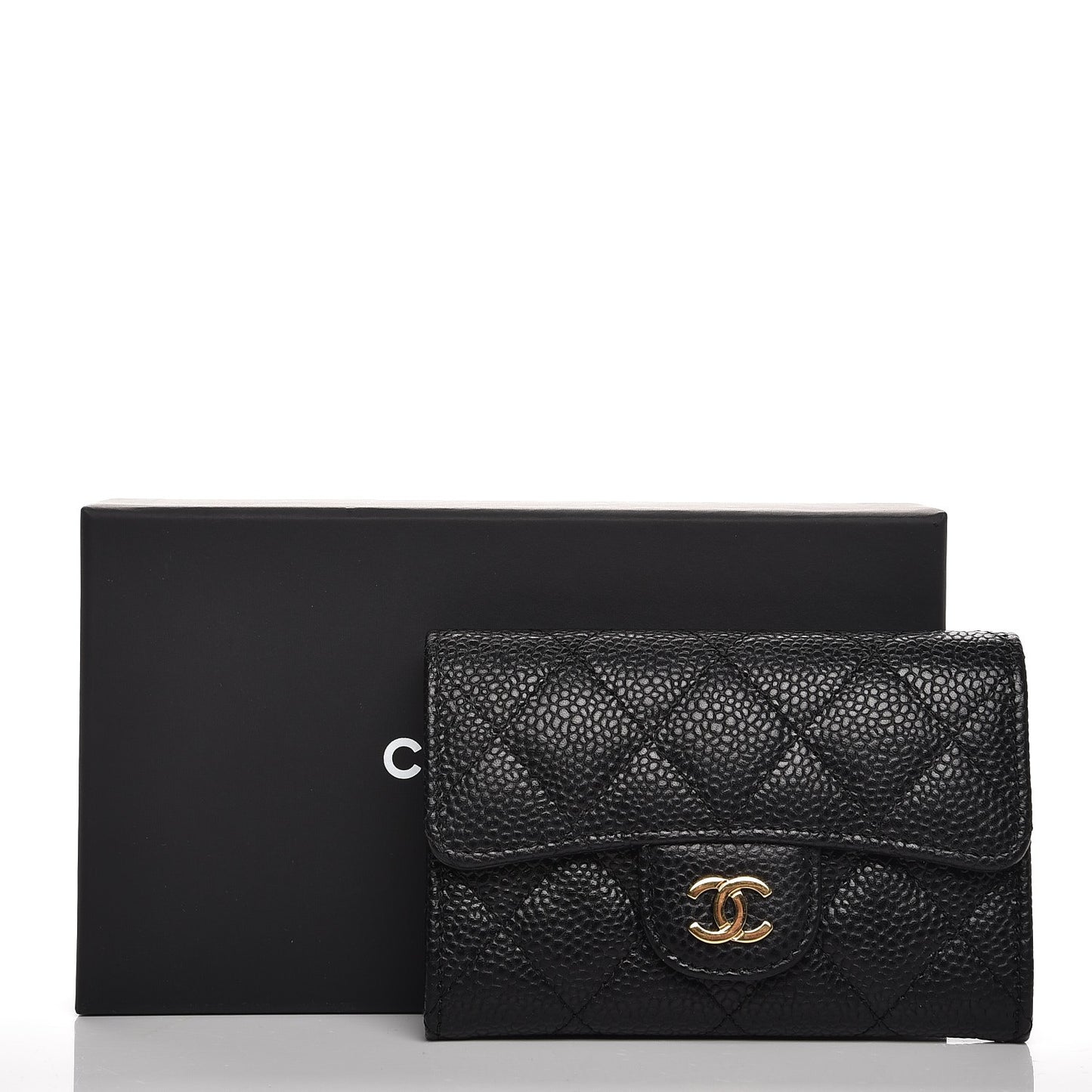 Caviar Quilted Flap Card Holder Black