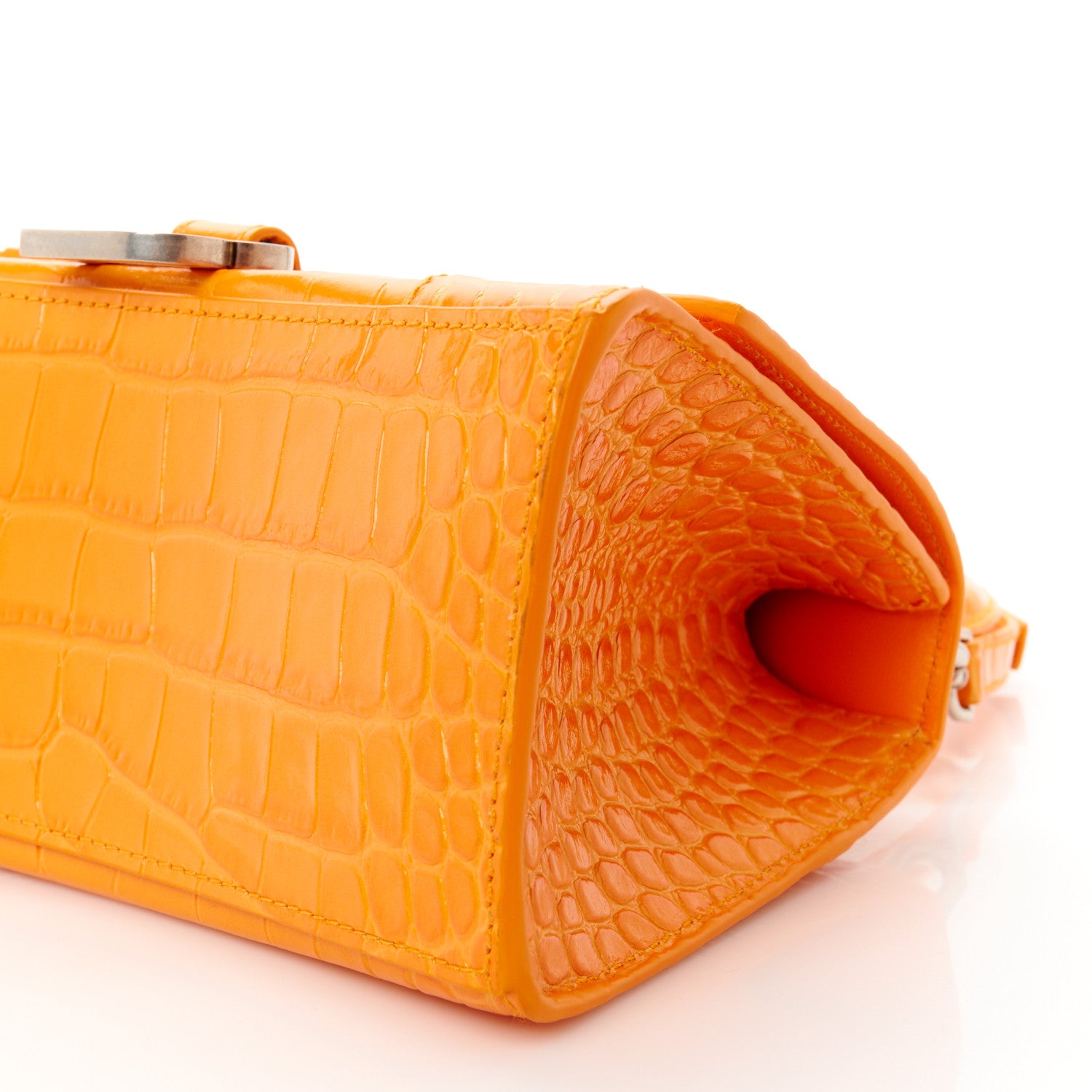 Balenciaga Shiny Calfskin Crocodile Embossed Small Hourglass Top Handle Bag Pop Orange 11 of 12