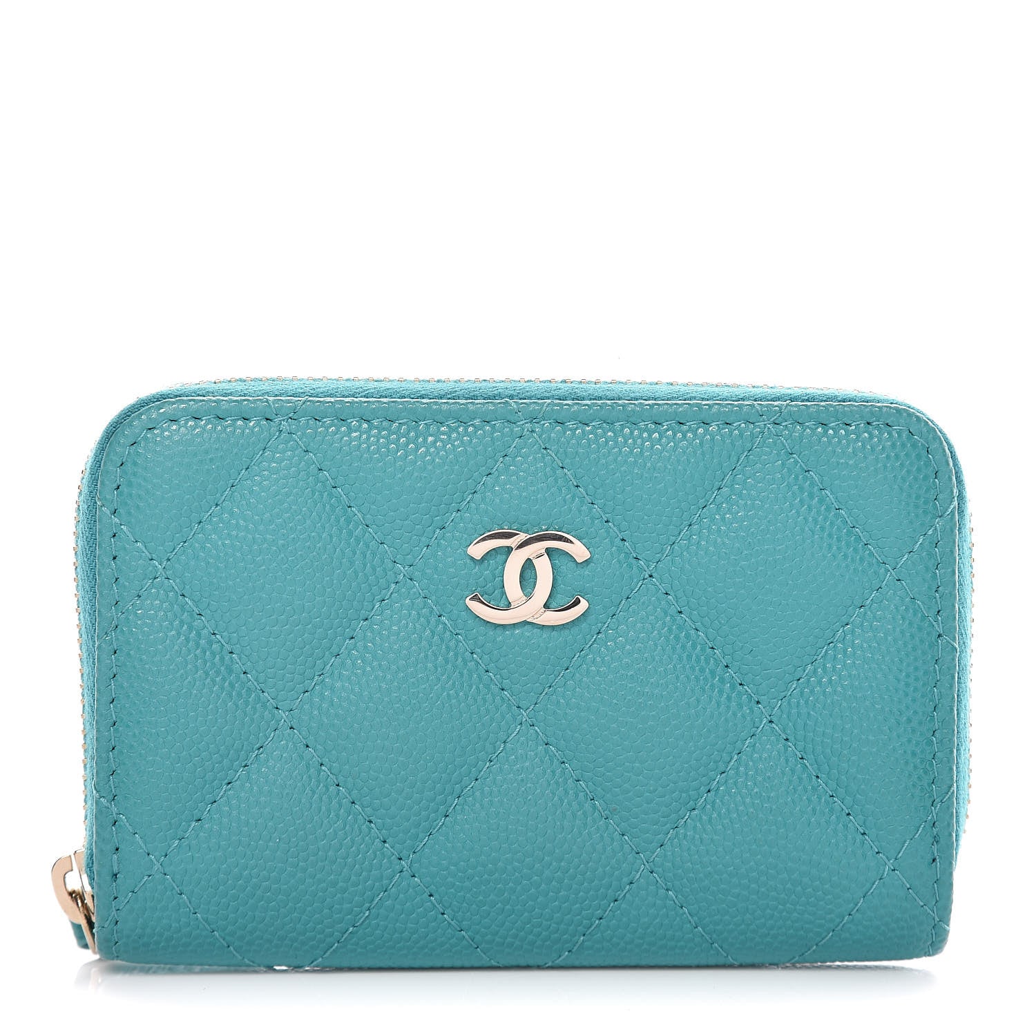 Chanel Caviar Quilted Zip Coin Purse Turquoise 1 of 10