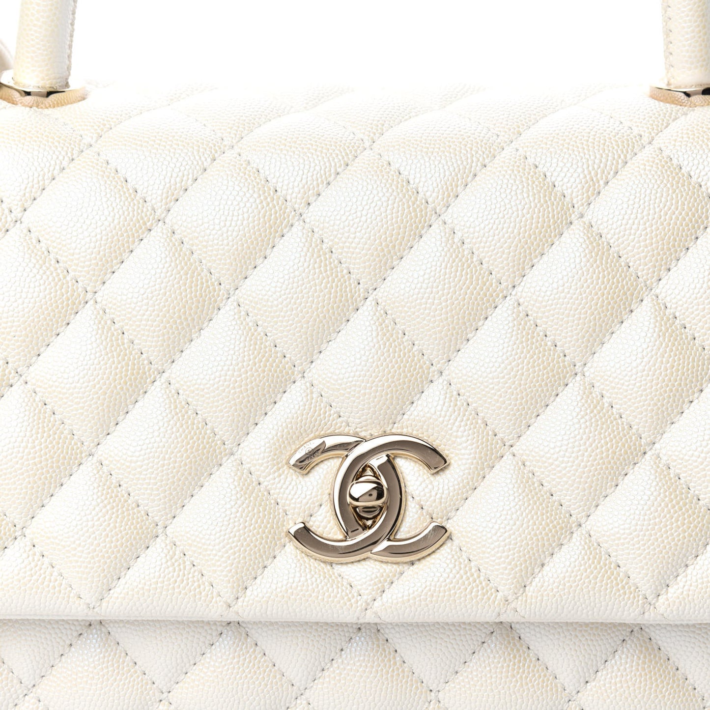 Iridescent Caviar Quilted Small Coco Handle Flap White