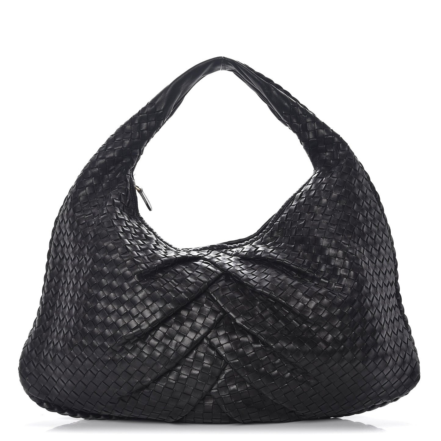 Nappa Intrecciato Pleated Large Veneta Hobo Black