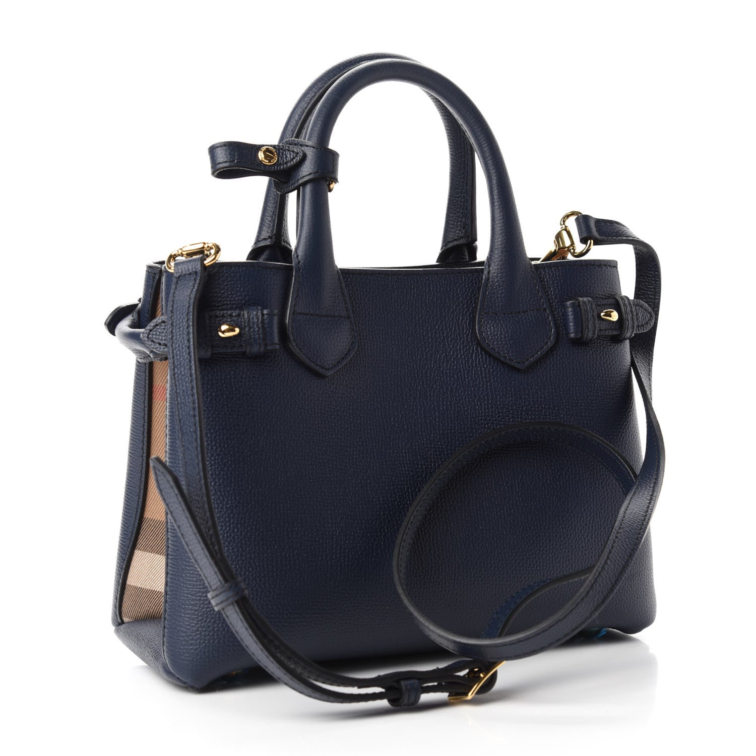 Burberry Grainy Calfskin House Check Baby Banner Tote Ink Blue 3 of 11