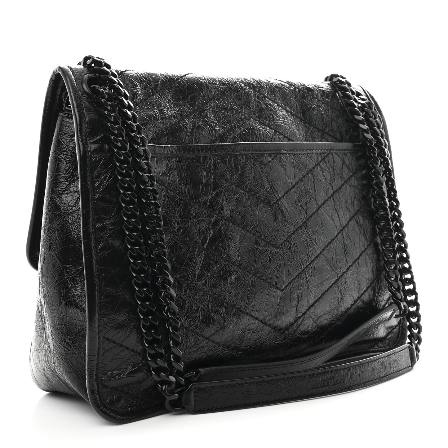 Crinkled Calfskin Matelasse Monogram Medium Niki Chain Satchel Black