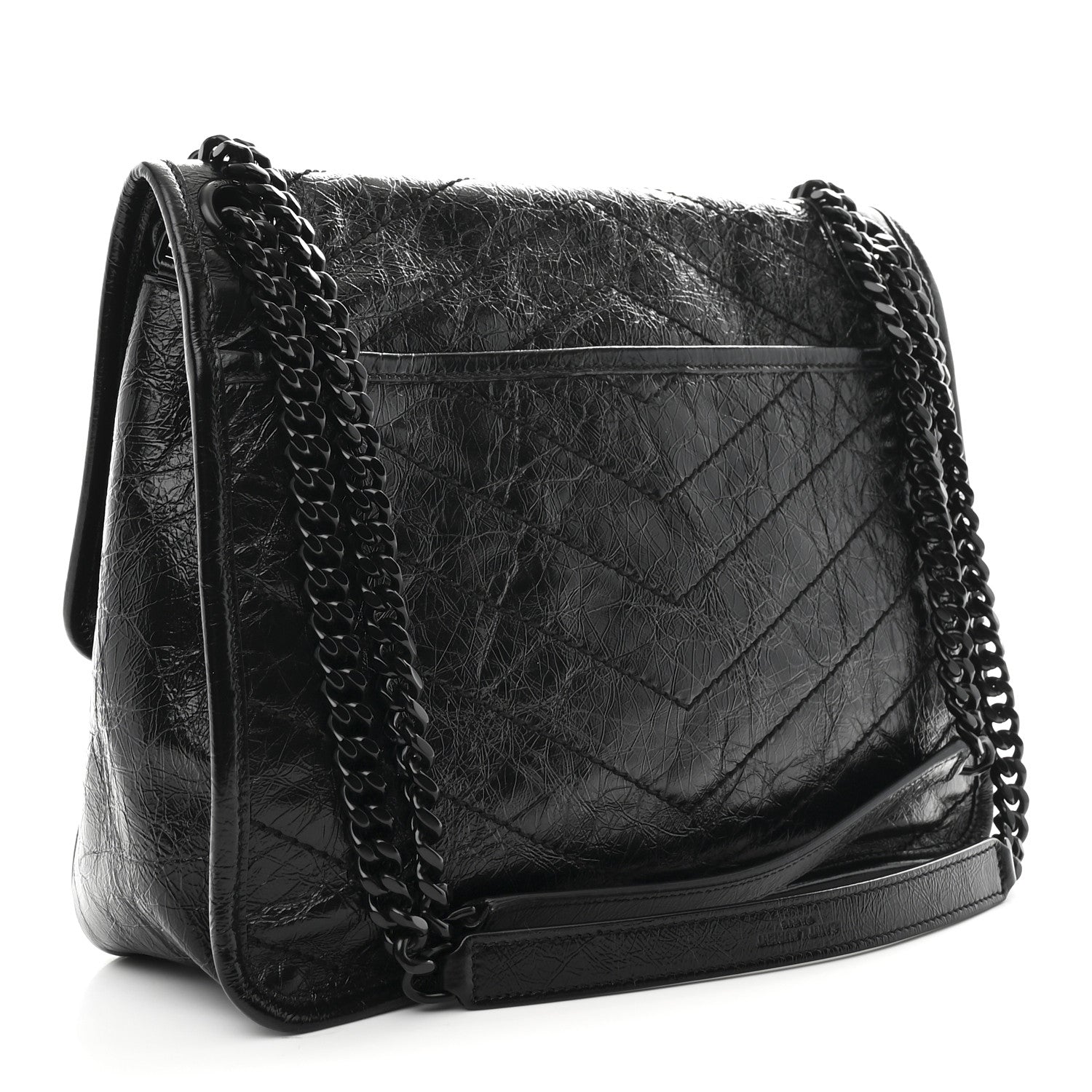 Saint Laurent Crinkled Calfskin Matelasse Monogram Medium Niki Chain Satchel Black 3 of 10