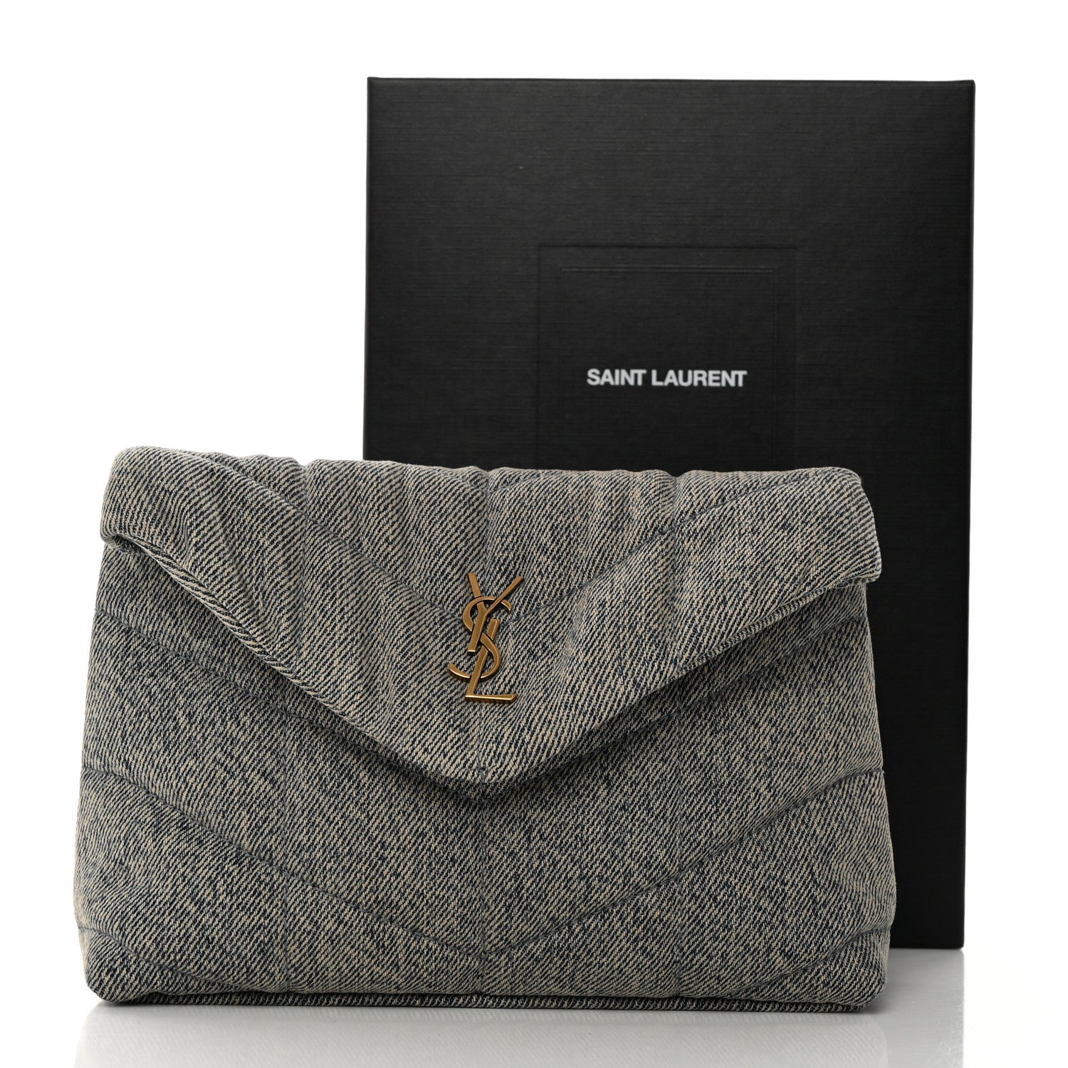 Saint Laurent Denim Quilted Monogram Loulou Puffer Pouch Clutch Blue Gray Light Azur 8 of 8