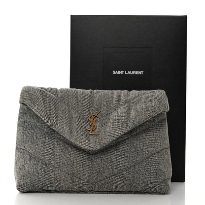 Saint Laurent Denim Quilted Monogram Loulou Puffer Pouch Clutch Blue Gray Light Azur 8 of 8