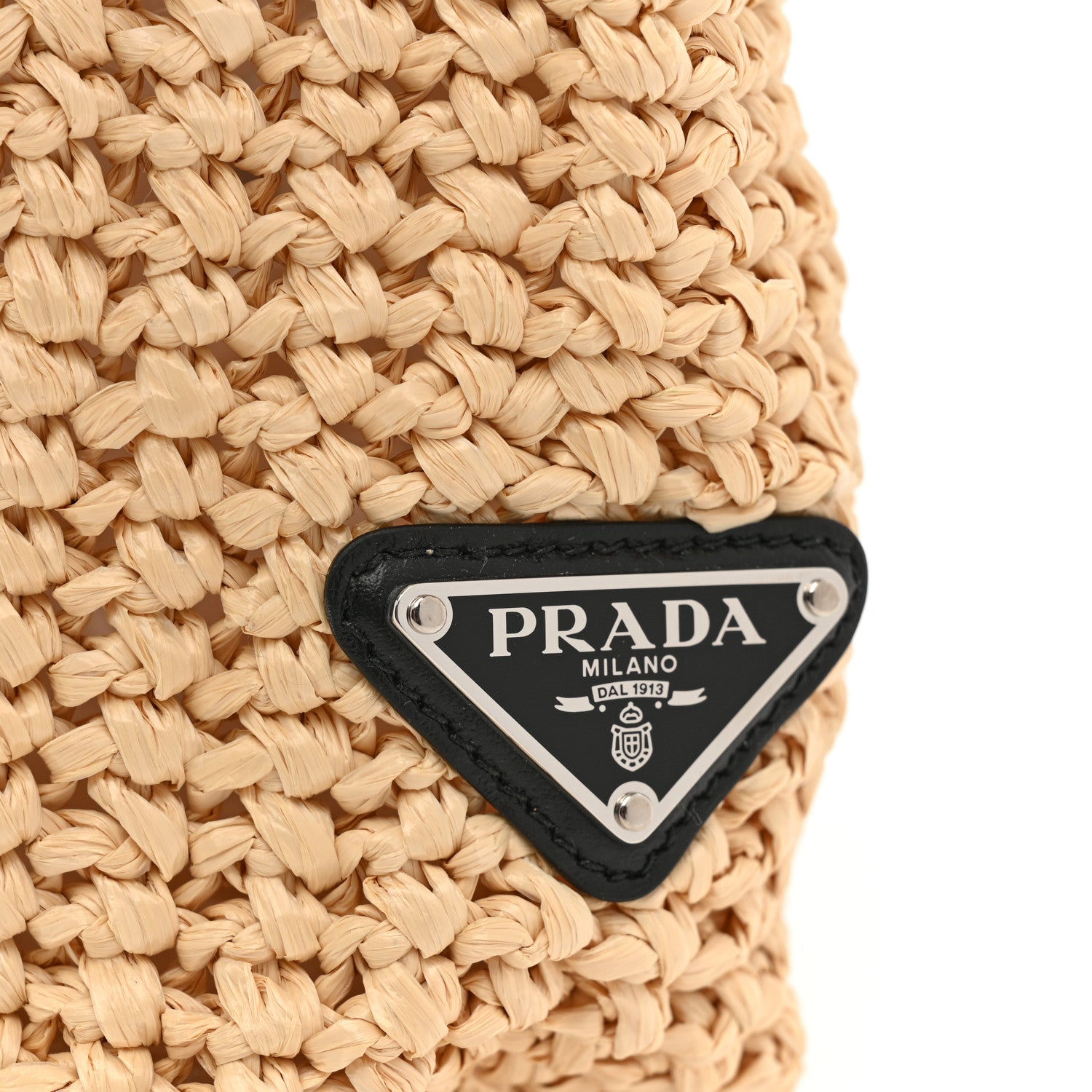 Prada Yarn Raffia Effect Crochet Embroidered Small Logo Tote Naturale 6 of 7