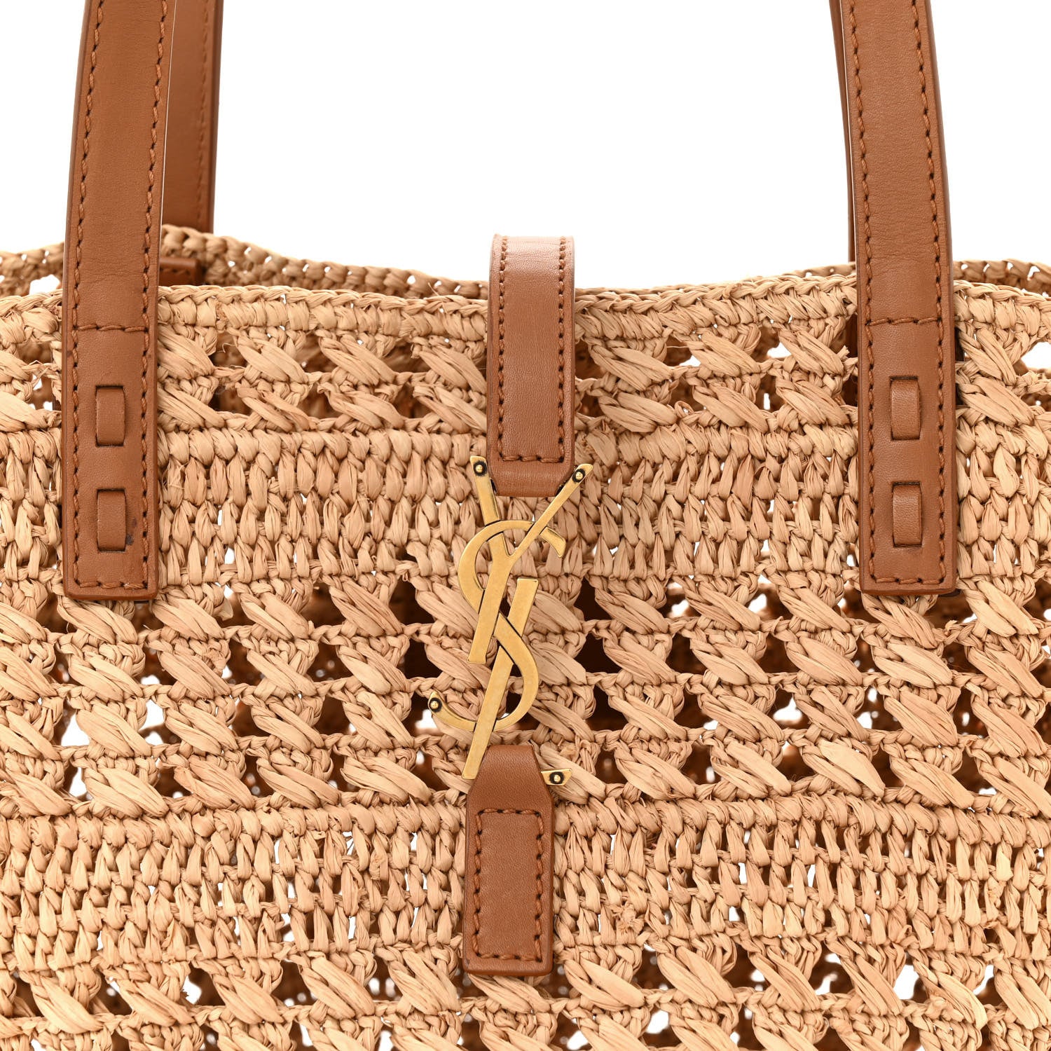 Saint Laurent Raffia Calfskin Small Panier Tote Naturel 8 of 12