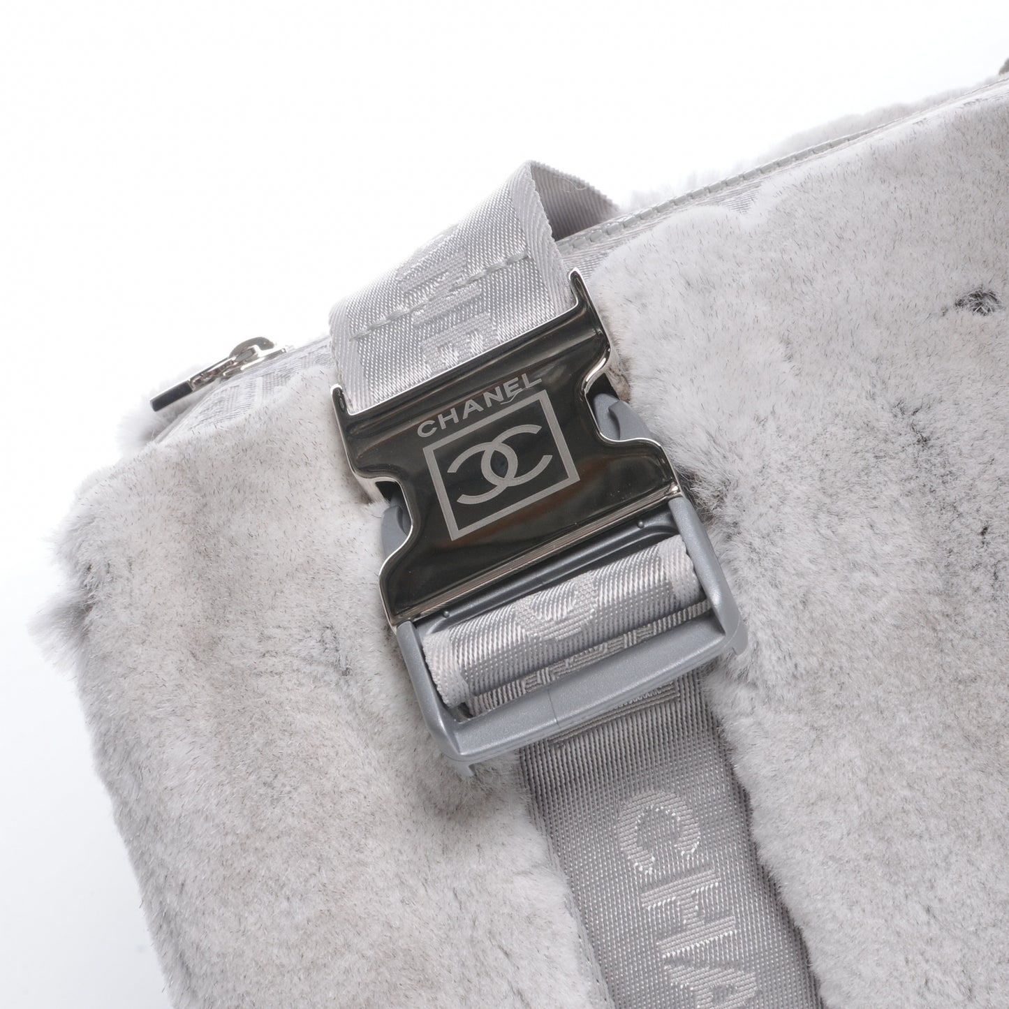 Rabbit Fur Sport Shoulder Bag Grey
