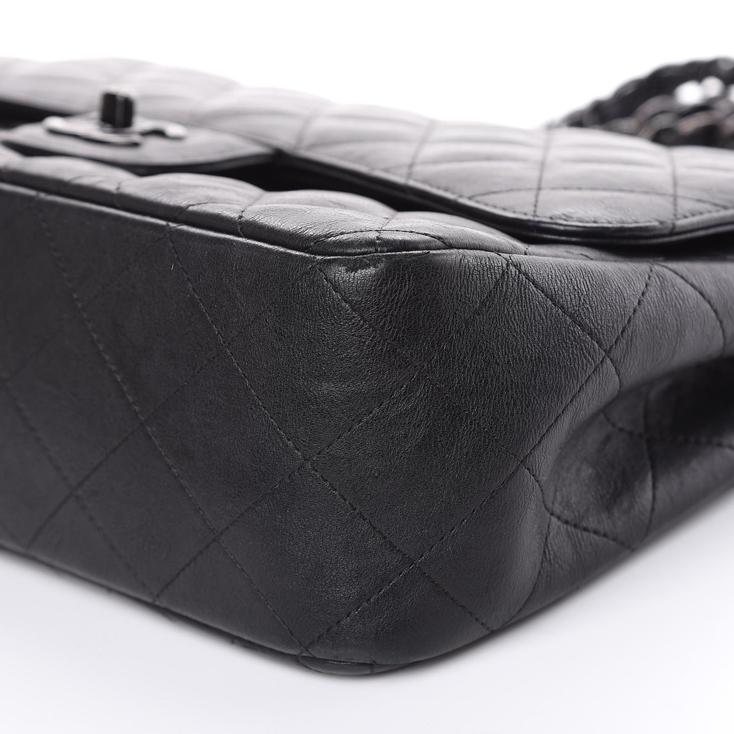 Crumpled Calfskin Quilted Jumbo Double Flap So Black