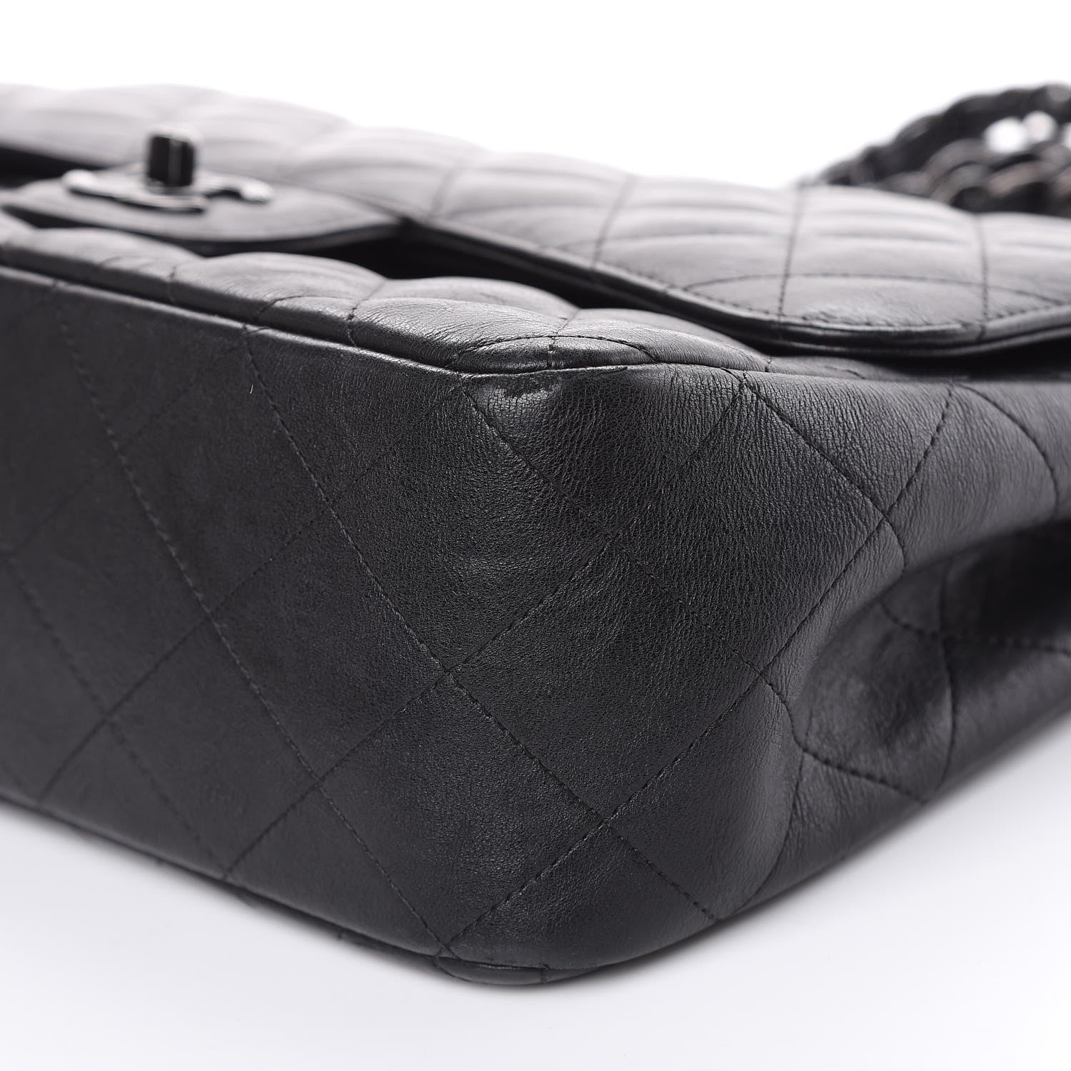 Chanel Crumpled Calfskin Quilted Jumbo Double Flap So Black 8 of 13