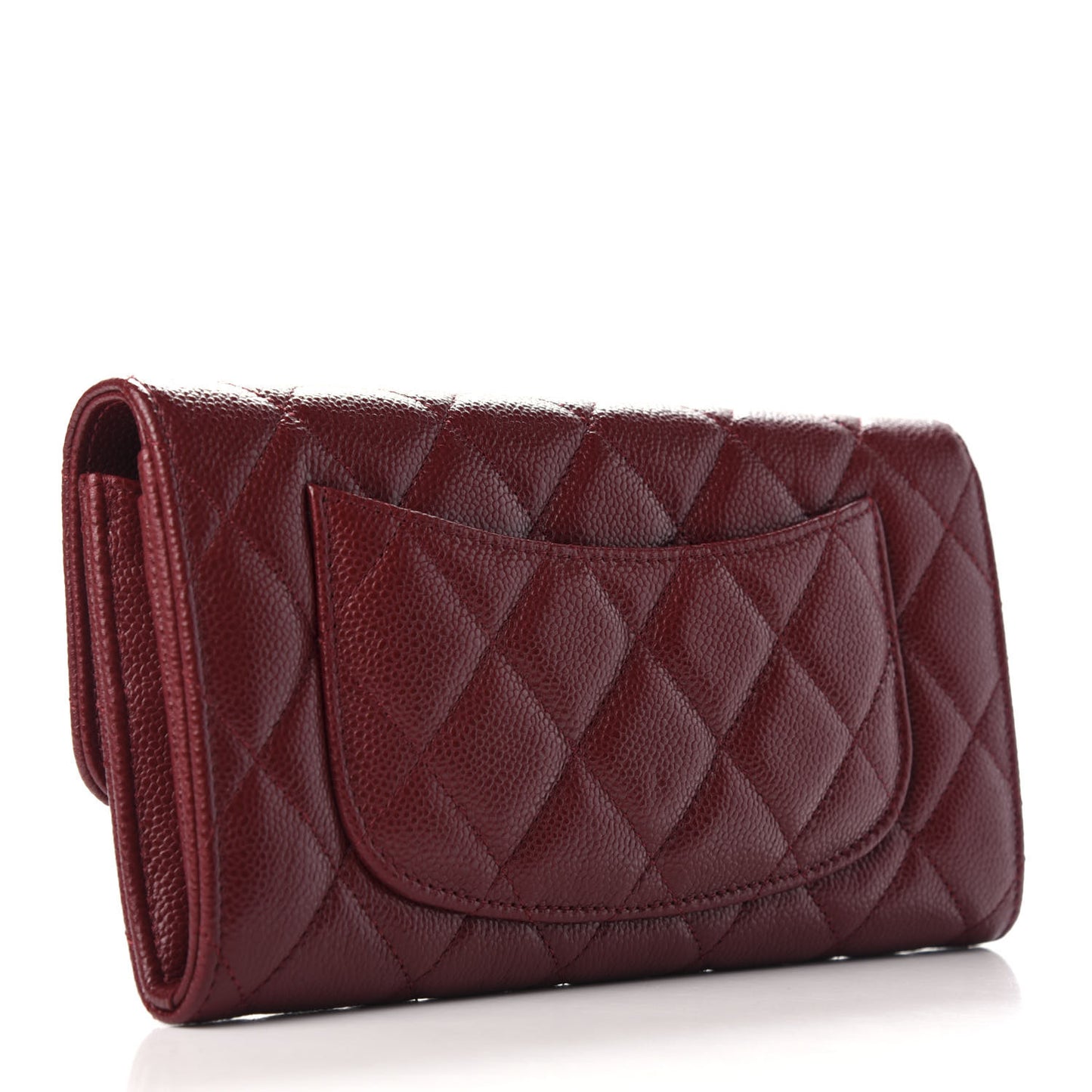 Caviar Quilted Large Gusset Flap Wallet Burgundy