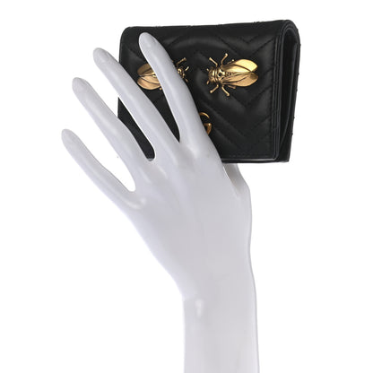 Gucci Calfskin Matelasse Cicada Stud GG Marmont Card Case Wallet Black 2 of 8