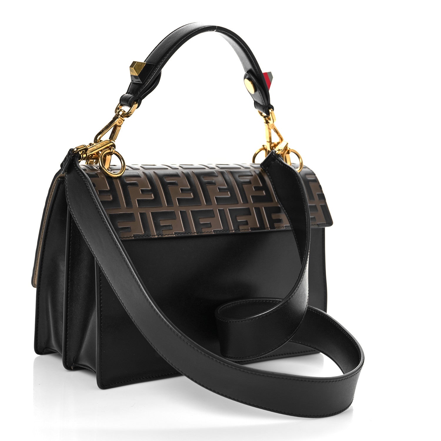 Fendi Vitello Liberty Bi-Color FF 1974 Embossed Kan I Shoulder Bag Black Maya 3 of 9
