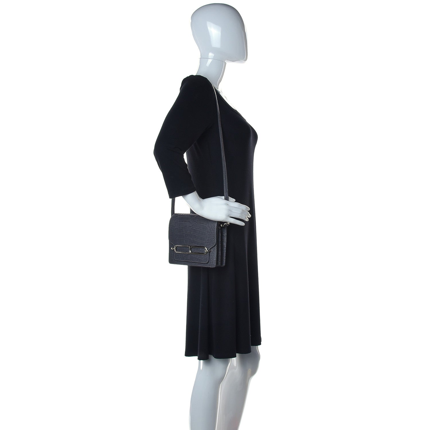 Hermes Matte Alligator Mini Sac Roulis Graphite 2 of 14