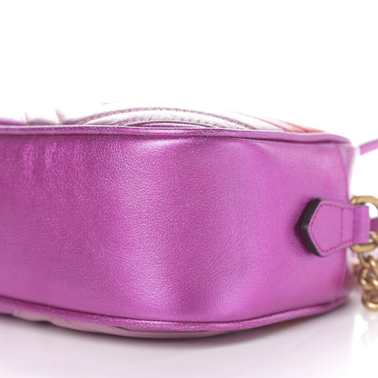 Gucci Laminated Nappa Matelasse Small GG Marmont Chain Shoulder Bag Fuxia Rosso Rosa 9 of 10