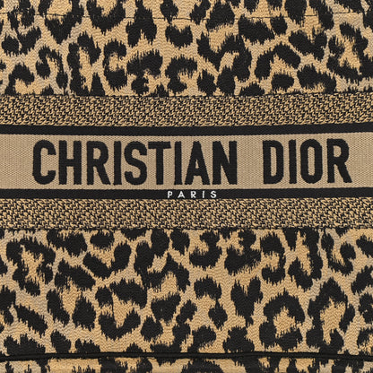 Christian Dior Canvas Mizza Embroidered Medium Leopard Book Tote Beige 8 of 12