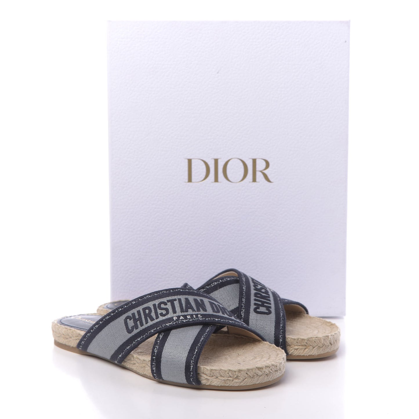 Canvas Embroidered Granville Espadrille Crisscross Flat Slide Sandals 37 Denim