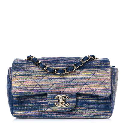 Chanel Striated Quilted Classics in Fabrics Mini Rectangular Flap Blue 1 of 11