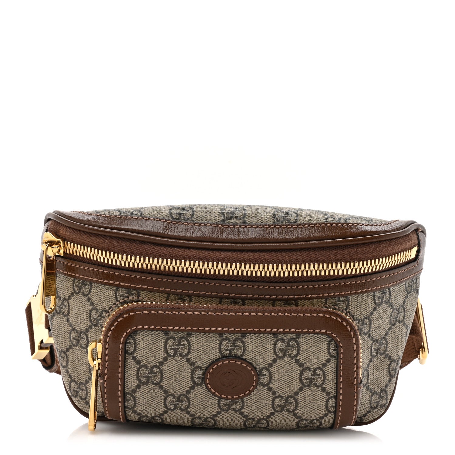Gucci GG Supreme Monogram Textured Calfskin Retro Interlocking G Belt Bag Beige Ebony Brown Sugar 1 of 11