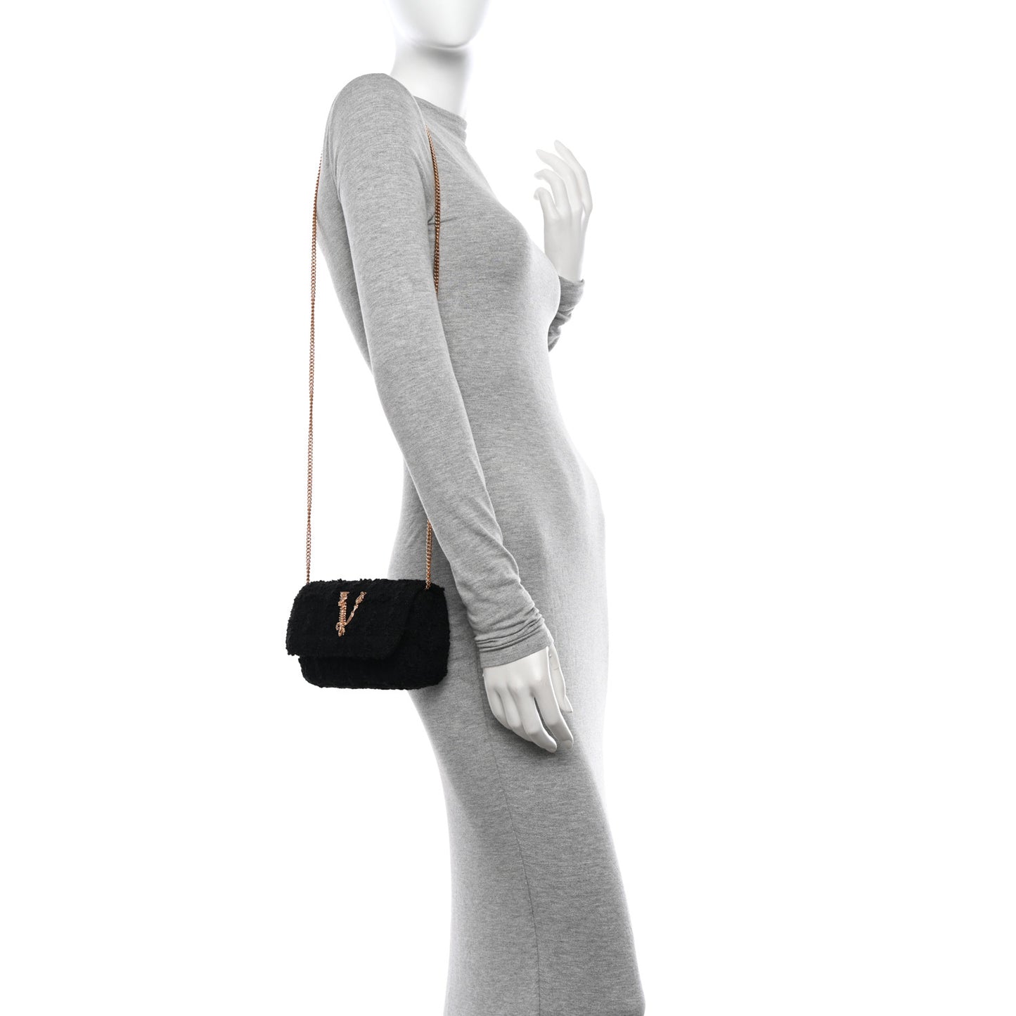 Tweed Lambskin Virtus Mini Chain Bag Black