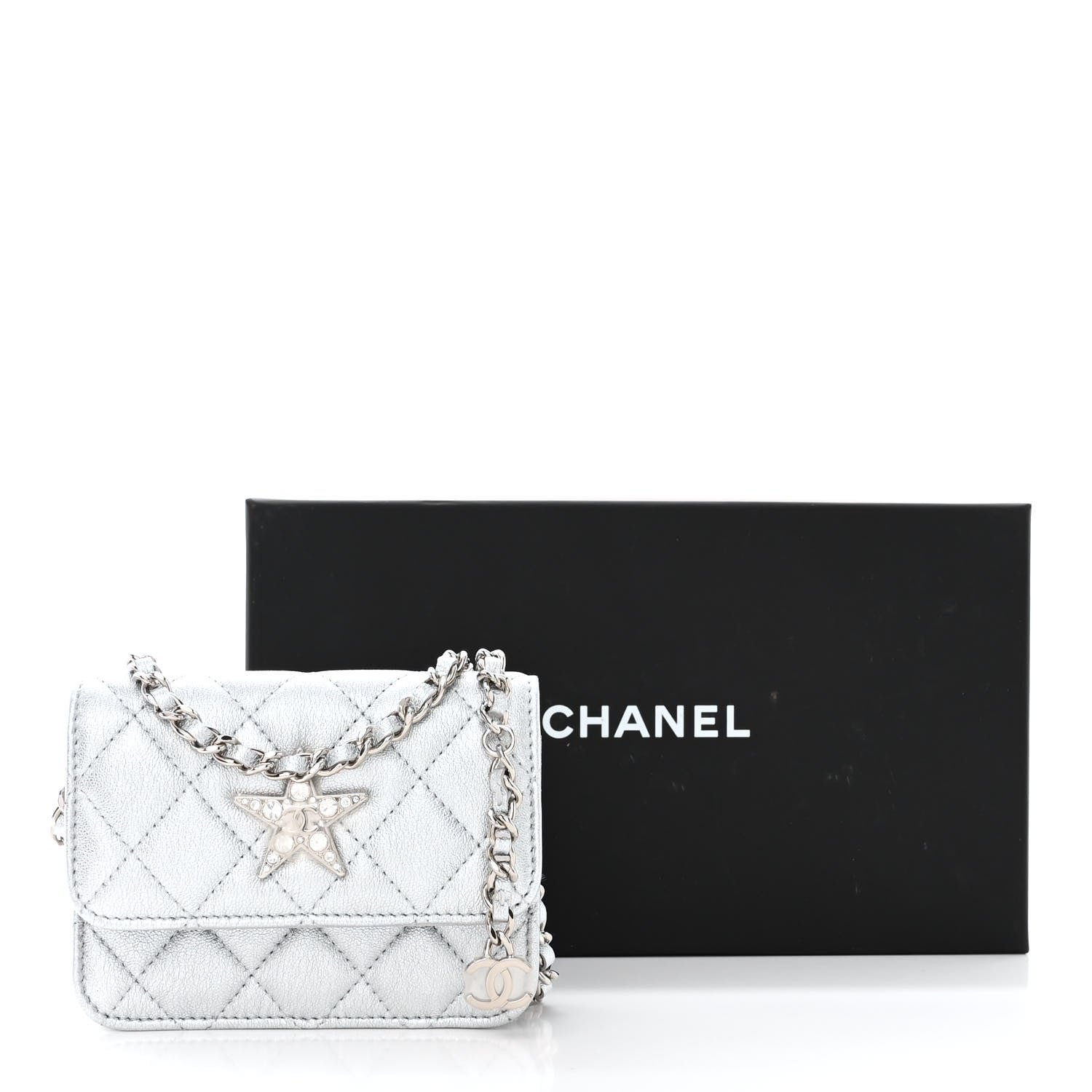 Chanel Metallic Goatskin Quilted Star Flap Waist Belt Bag Silver 13 of 13